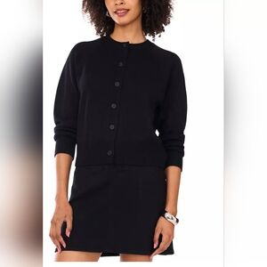 Vince Camuto Women's Cozy Crewneck Raglan-Sleeve Cardigan Sweater Black Size M